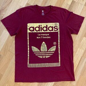Adidas La Marque Aux 3 Bandes Deep Red Gold Foil T Shirt Size Large